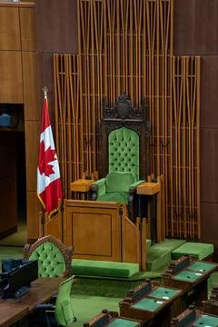 Empty seats inside House of Commons at Canada Parliament. Ottawa, Canada - Stock-Fotos