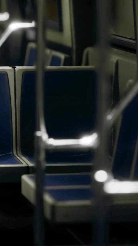 Empty seats inside subway train during late night commute Stock Footage 334250897