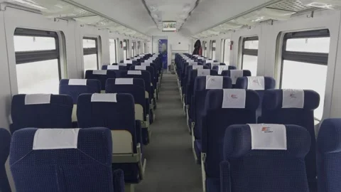 Empty seats on a passenger train ride. Warsaw, Poland - January 23, 2026 Stock Footage 327664702