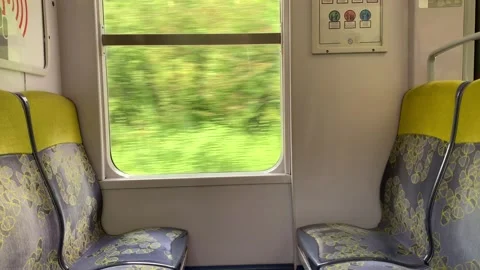 Empty seats in RER B public transport system, from Paris Airport to French Stock Footage 158978611