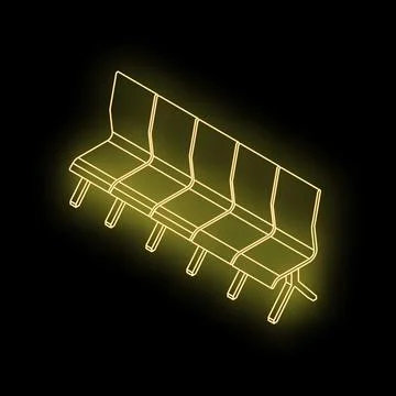 Empty seats row glowing with neon light on black background Illustrazione stock