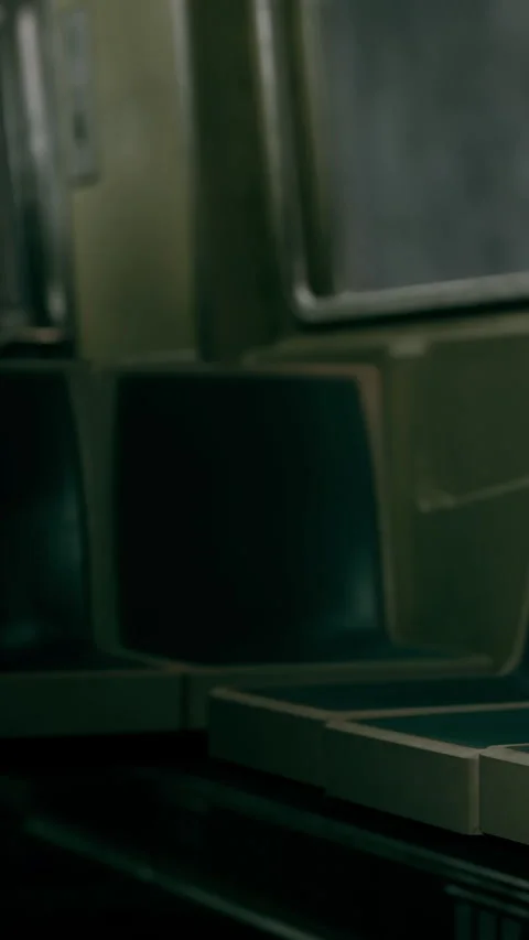 Empty seats in subway train during evening commute time in city Stock Footage 340647426