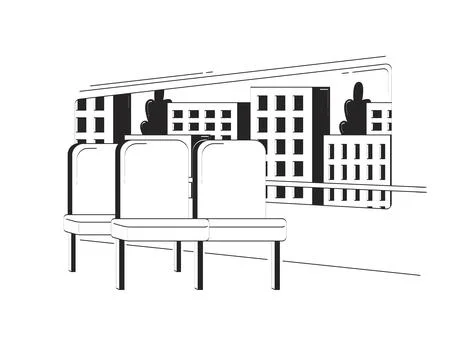Empty seats by window on city bus doodle lineart illustration Stock Illustration