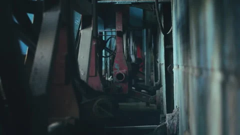 Empty secluded industrial factory interior with old machinery, deserted building Video stock 337639883