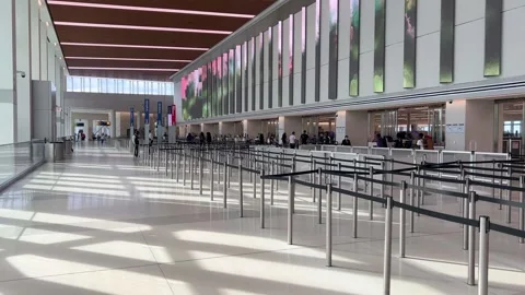 Empty security line in the new Delta Terminal C at Laguardia Airport (LGA) Stock Footage 313750192