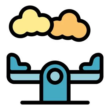 Empty seesaw balancing under two cartoon clouds on white background Illustrazione stock