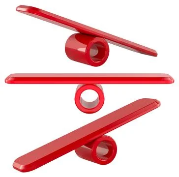 Empty Seesaws Balance set. Balanced and Unbalanced, red color. 3D rendering Stock Illustration