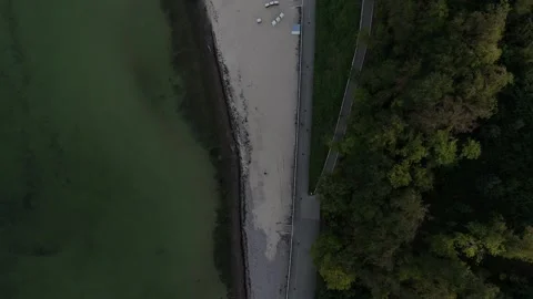 Empty Sellin Beach and Forest Promenade Top Down Aerial View Stock Footage 346057264