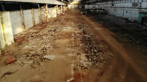 Empty, shattered and forgotten old abandoned factory Stock Footage 132441467