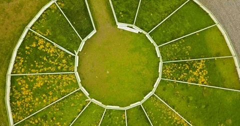 An empty sheep pen with white birds flying above it in Northern Iceland Vidéo 93789625