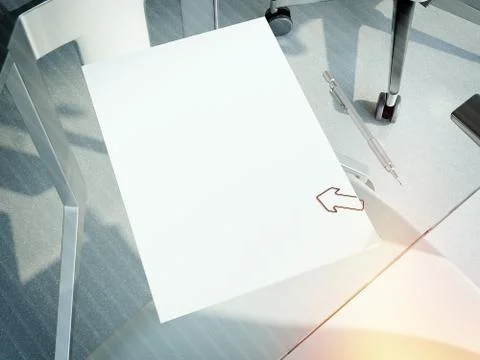 Empty sheets of paper on a office table. 3d rendering Stock Illustration