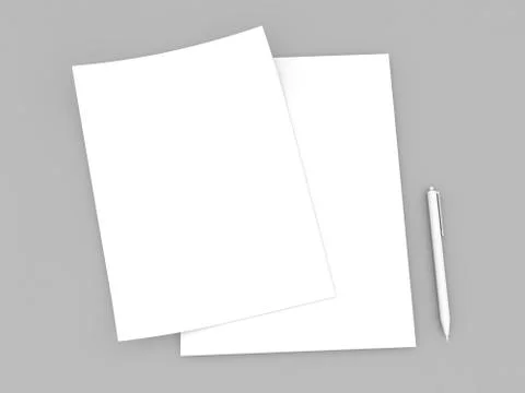 Empty sheets of white paper and pen mock up . Stock-Illustration