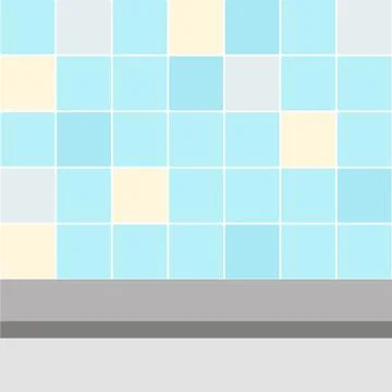 Empty shelf in the bathroom on the background of the tile. 库存插图