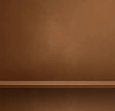 Empty shelf on a brown wall. Background template. Square banner Stock Illustration