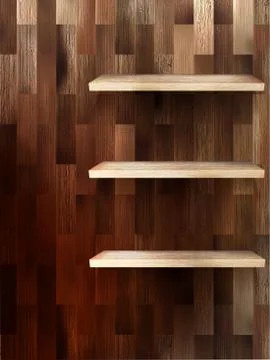 Empty shelf for exhibit on wood background. EPS 10 Stock Illustration