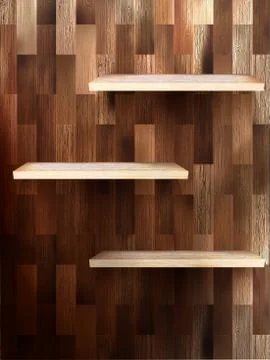 Empty shelf for exhibit on wood background. EPS 10 Stock Illustration