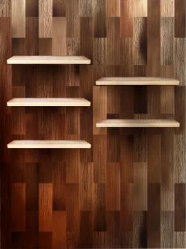 Empty shelf for exhibit on wood background. EPS 10 Stock Illustration