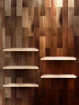 Empty shelf for exhibit on wood background. EPS 10 Stock Illustration