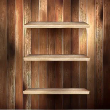 Empty shelf for exhibit on wood background. EPS 10 Stock Illustration