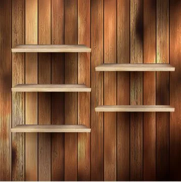 Empty shelf for exhibit on wood background. EPS 10 Stock Illustration