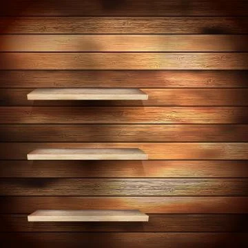 Empty shelf for exhibit on wood background. EPS 10 Stock Illustration