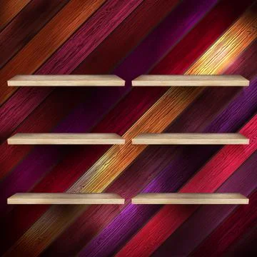 Empty shelf for exhibit on wood background. EPS 10 Stock Illustration
