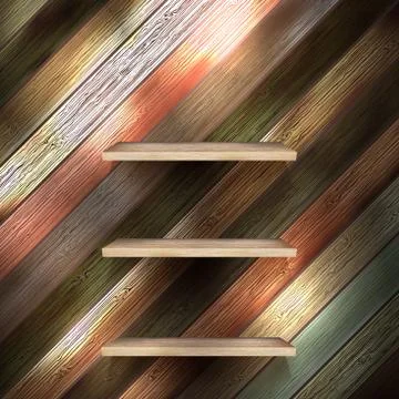 Empty shelf for exhibit on wood background. EPS 10 Stock Illustration