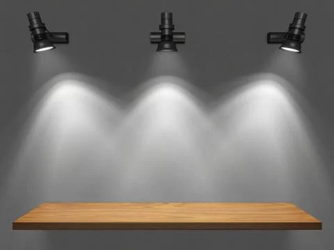 Empty shelf illuminated by spotlights Stock Illustration