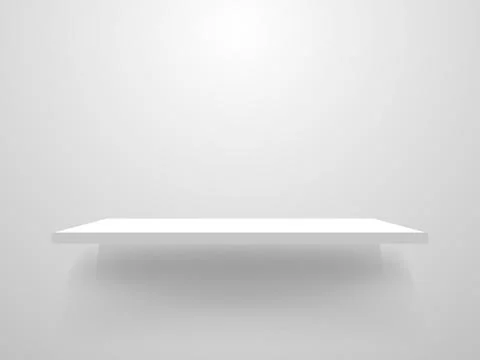 Empty shelf mockup on white wall. Clean illuminated bookshelf template. Home Stock Illustration