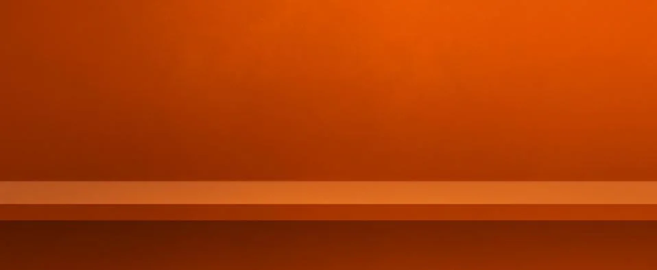Empty shelf on orange wall. Background template. Horizontal banner Stock Illustration