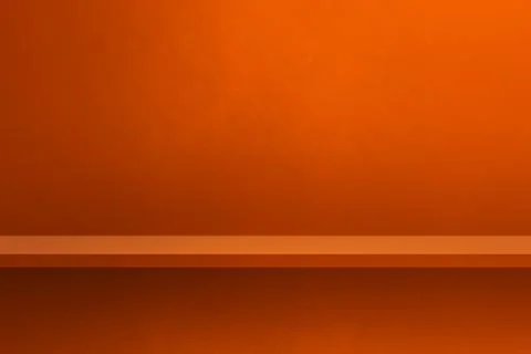 Empty shelf on orange wall. Background template. Horizontal backdrop Stockillustratie