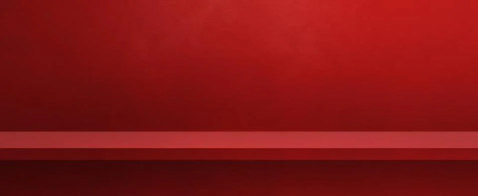 Empty shelf on a red wall. Background template. Horizontal banner Stock Illustration