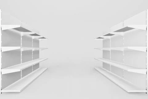 	Empty Shelf of with space for product placement in white color minimal style Stock Illustration