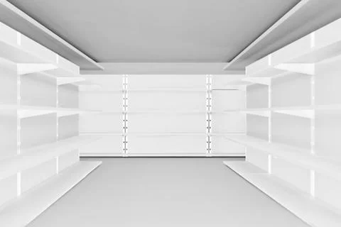 	Empty Shelf of with space for product placement in white color minimal style Stock Illustration