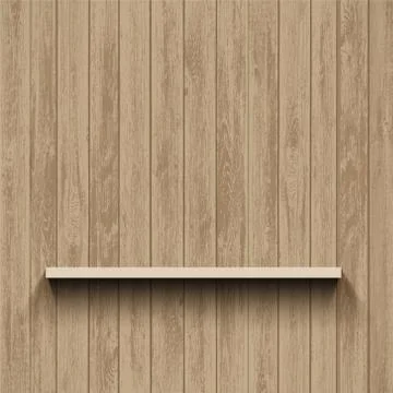 Empty shelf on wooden wall. Template background. 스톡 일러스트