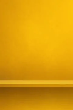 Empty shelf on a yellow wall. Background template. Vertical backdrop Stock Illustration
