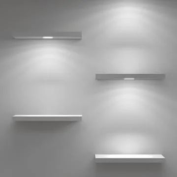 Empty shelfs illuminated by spotlights Stock Illustration