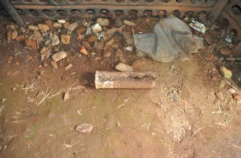 Empty shell on the former Khe Sanh Combat Base, Vietnam Stock Photos