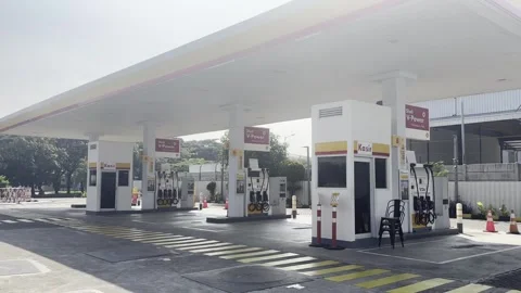 Empty Shell Gas Station in Bekasi with Fuel Pumps Stock Footage 333075986