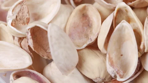 Empty Shell Pistachios Nuts. Macro. Video stock 154610972