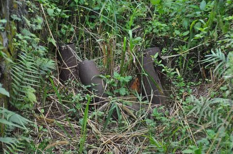 Empty shells on the former Khe Sanh Combat Base, Vietnam Stock Photos