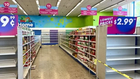 Empty Shelves at the 99 Cent Only Store During the Chain's Final Sale Stock Footage 271703290