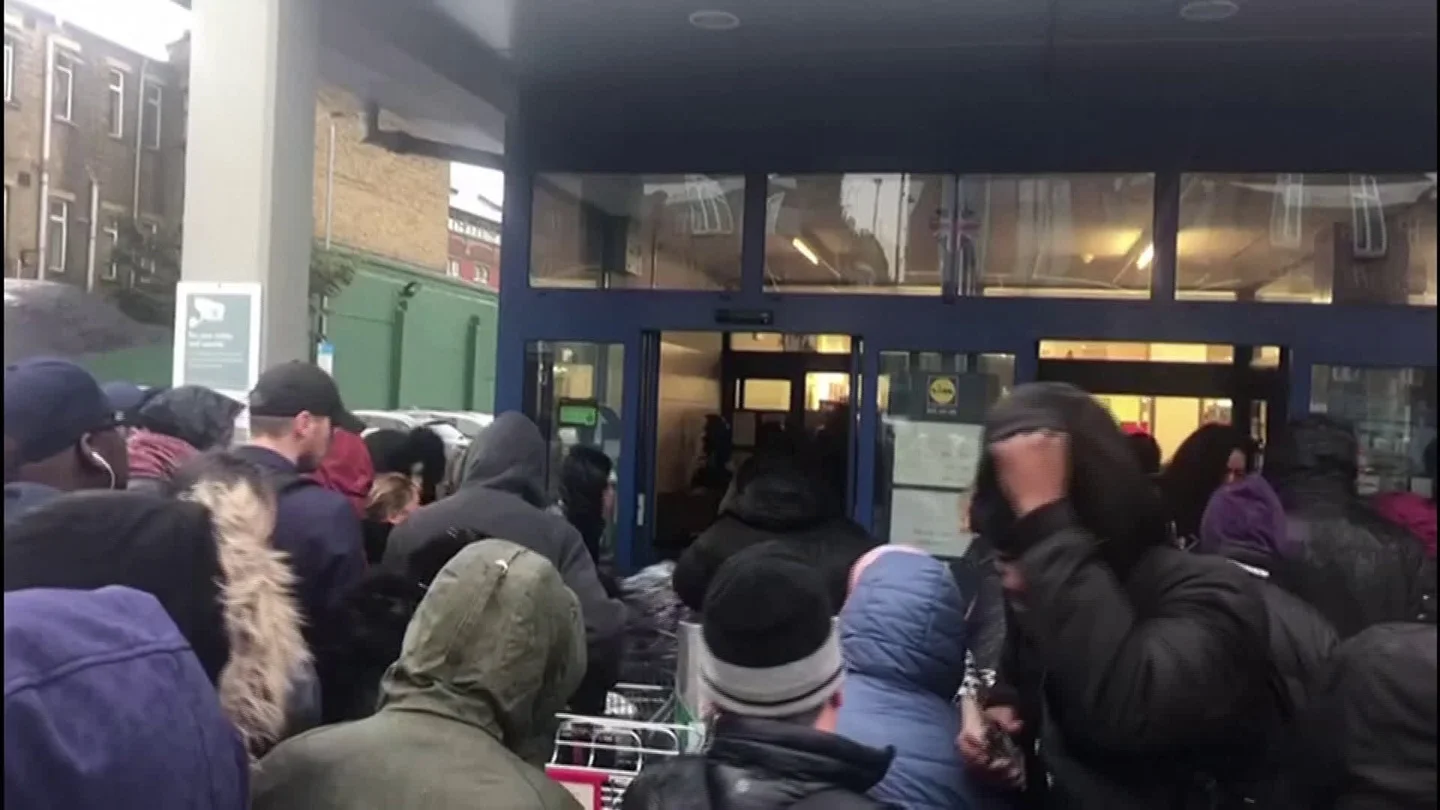 Empty Shelves And Face Masks: Coronavirus Fear Grips Britain Stock Footage