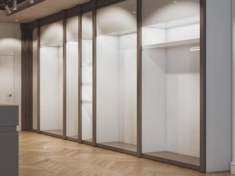 Empty shelves in the modern boutique. 3d rendering 스톡 일러스트