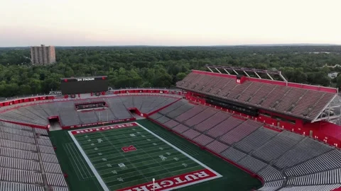 Empty SHI Stadium displays bold red RUTGERS lettering on field in New Stock Footage 340970018