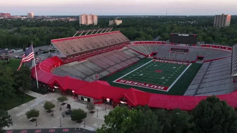 Empty SHI Stadium displays bold red RUTGERS lettering on field in New Stock Footage 340970075