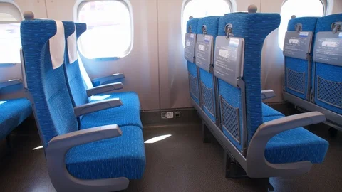 Empty Shinkansen (Bullet Train) Seats (1) - Japan Stock Footage 95909351