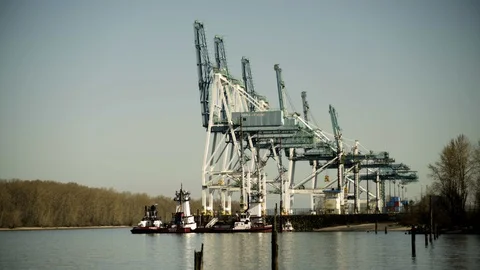 Empty shipping dock cranes Stock Footage 129586249