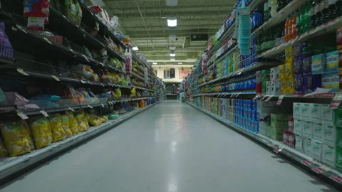 Empty shop after closing. Low flight on ... | Stock Video | Pond5