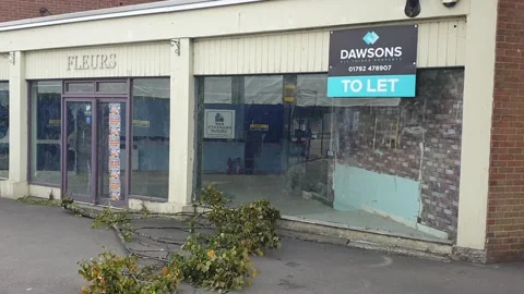 Empty shop with tree branch on ground with To Let sign Stock Footage 234977604